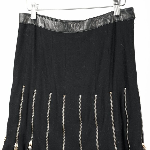 Alexander McQueen Black Wool Leather-Trim Zippered-Hem Skirt - Picture 3 of 11